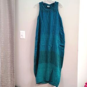 La Bottega Di Brunella Teal 100% Flax Linen Maxi Dress Size Small